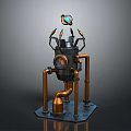 Steampunk Style Equipment With Black Main Body Copper Pipes Top Blue Gemstone And Square Base