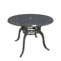 Stylish Metal Outdoor Table with Perforated Round Top and Ornate Decorative Legs