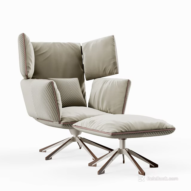 Light Beige Upholstered Office Chair With Modern Design And Metal Base Ottoman 3d model 