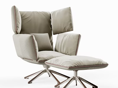 Light Beige Upholstered Office Chair With Modern Design And Metal Base Ottoman 3d model