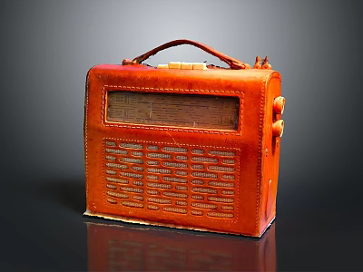 Vintage Orange Leather Portable Computer With Handle And Front Panel Controls 3d model