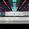Modern Bar with Neon Lights Large City Night View Screen and Black Leather Sofas