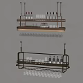 Stylish Golden Wine Rack Design With Hanging Wine Glasses And Bottles On Shelves
