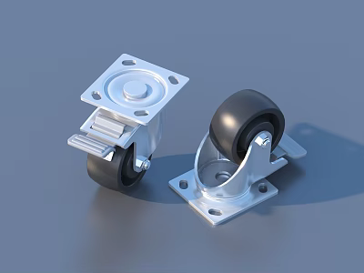 Metal Swivel Casters With Square Base And Black Wheels For Industrial Use 3d model