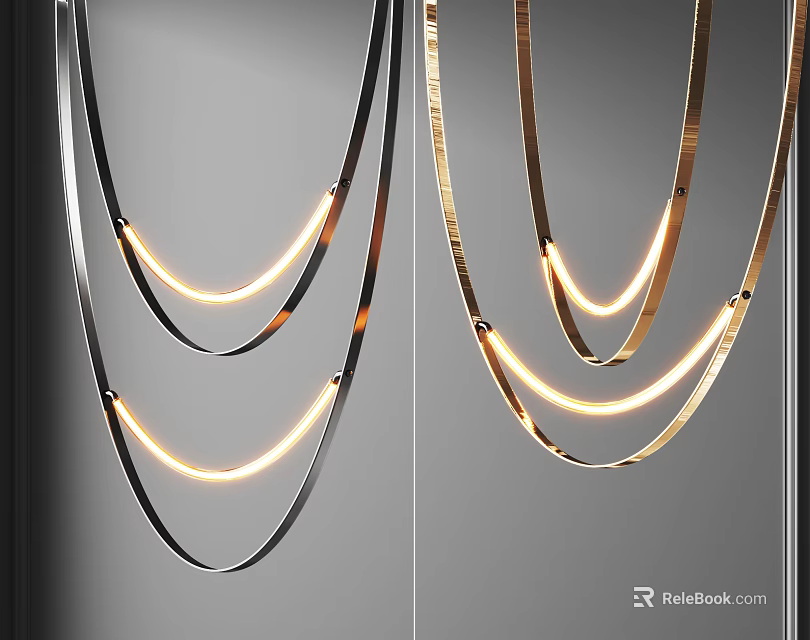 Modern Elegant Pendant Light with Curved Metal Frames and Warm Glow Lighting 3d model 