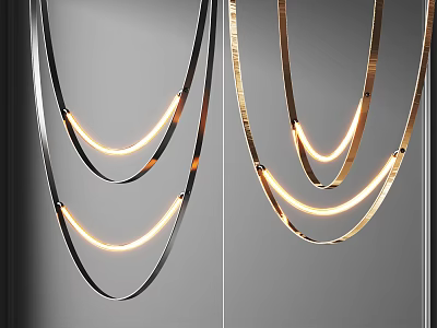 Modern Elegant Pendant Light with Curved Metal Frames and Warm Glow Lighting 3d model
