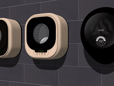Modern Wall Mounted Washing Machines in Beige and Black with Digital 3d model