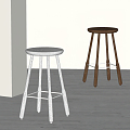 Modern Bar Stool Solid Wood Stool 3d model