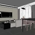 Modern Living Dining Room Interior with Sofa Coffee Table TV Wall Dining Table and Windows 3d model