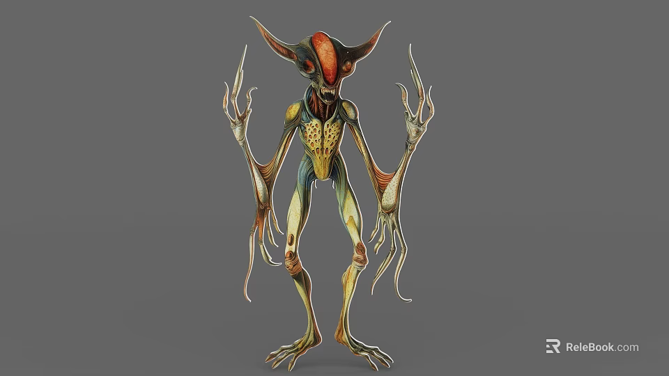 Alien Like Game and Movie Character With Horned Head Long Limbs And Sharp Claws 3d model 