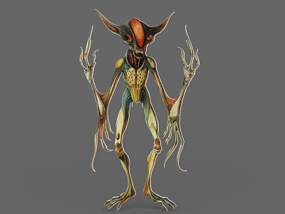 Alien Like Game and Movie Character With Horned Head Long Limbs And Sharp Claws 3d model