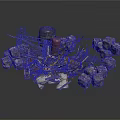 Demolished Construction Site Debris With Rusted Barrel Metal Fragments And Stone Blocks