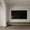 Minimalist Modern TV Wall With Green Cabinet And Arched Bookshelf