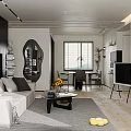 Modern Living Dining Room Interior Design With White Sofa Dining Table Sunflowers And TV