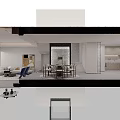 Modern Warm Open Plan Living And Dining Room With Elegant Wood Display Cabinets And Dining Set