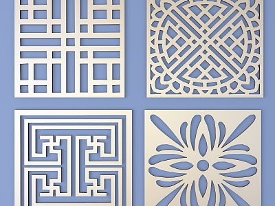 Metal Carved Square Carved Traditional Pattern Lattice Carved Pattern model