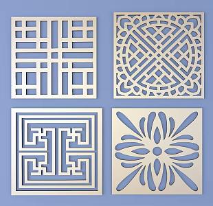 Metal Carved Square Carved Traditional Pattern Lattice Carved Pattern 3d model