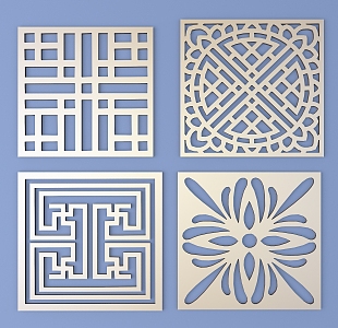 Metal Carved Square Carved Traditional Pattern Lattice Carved Pattern 3d model