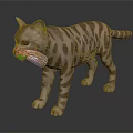 3D Model of a Cat With Brown White Stripes Red Eyes and Standing Pose