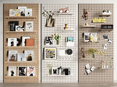 Stylish Pegboard Wall Decor With Artworks And Plants 3d model