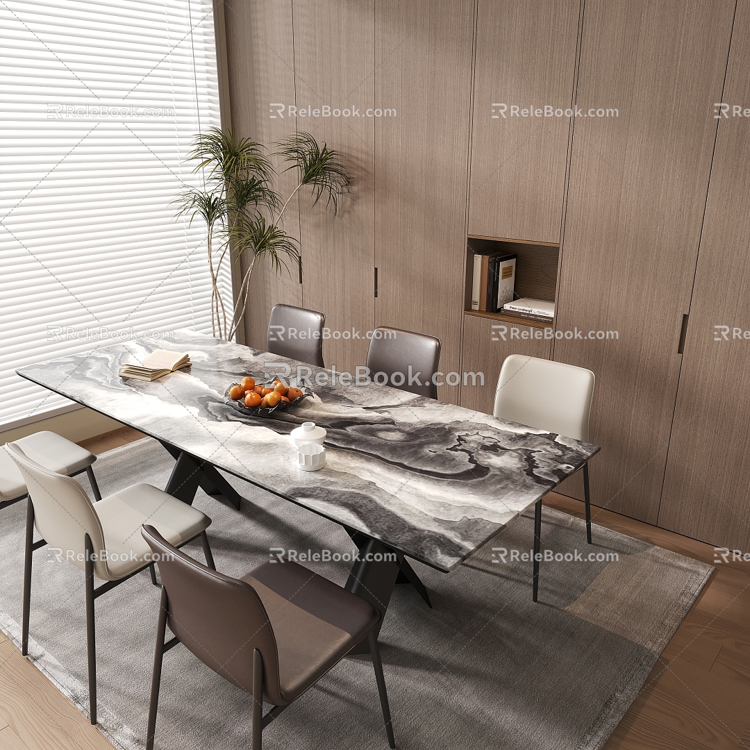 Modern Italian Dining Table and Chair Marble Dining Table and Chair Rectangular Dining Table and Chair Dining Table and Chair Combination 3d model