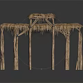 Simple Thatched Roof Huts With Wooden Supports And Open Structure Design