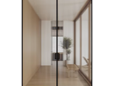 Modern Wooden Frame Glass Sliding Doors In Interior Space With Green Plant And Chair 3d model