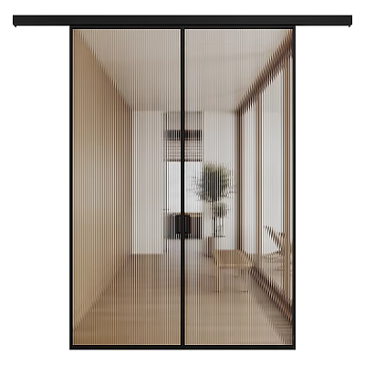 Modern Wooden Frame Glass Sliding Doors In Interior Space With Green Plant And Chair 3d model