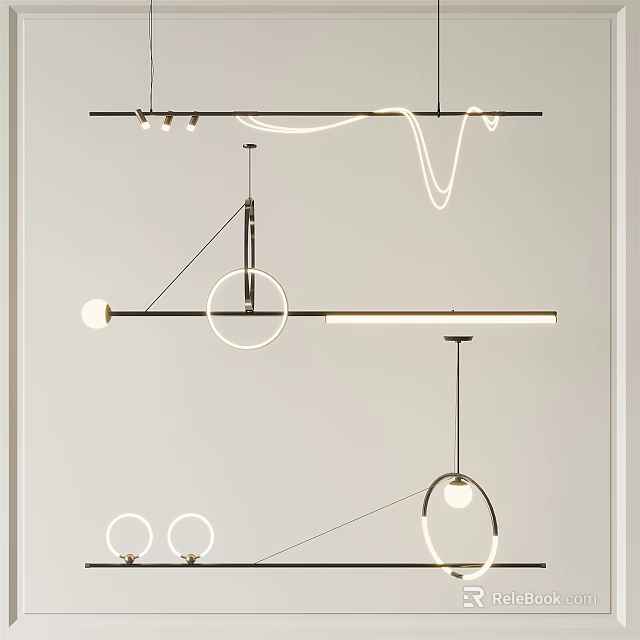 Modern Pendant Lights with Circular Rings and Linear Designs for Interior Spaces 3d model
