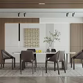 Modern Restaurant Interior With Rectangular Dining Table Leather Chairs Wall Art And Green Plants