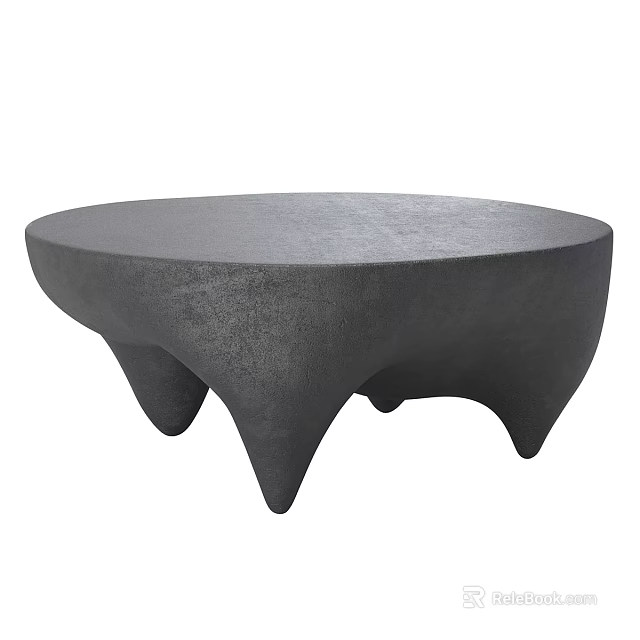 Modern Gray Round Coffee Table With Textured Surface And Irregular Legs 3d model