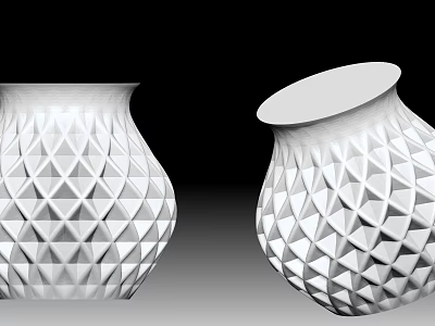 White Decorative Vases With Diamond Pattern Design Two Upright And Tilted For Home Decoration 3d model
