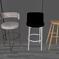 Different Design Bar Stools With Backrest Metal Frame And Wooden Structure 3d model