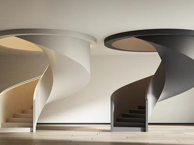 Modern Spiral Staircase Design With Light And Dark Curved Structures In Minimalist Interior 3d model