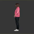 Young Child In Pink Jacket Standing With Arms Open On Grey Background