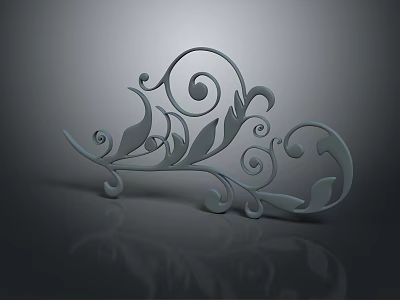 Gray Metal Decorative Scrollwork With Curved Vines And Leaf Patterns 3d model