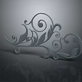 Gray Metal Decorative Scrollwork With Curved Vines And Leaf Patterns 3d model