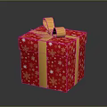 Red Gift Box With White Snowflake Patterns Yellow Ribbon Bow On Black Background With Reflection