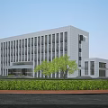 Modern White Office Building With Large Glass Windows And Surrounding Trees