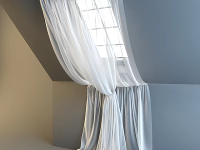 White Sheer Curtains With Flowing Design For Sloped Ceiling Window Natural Light 3d model
