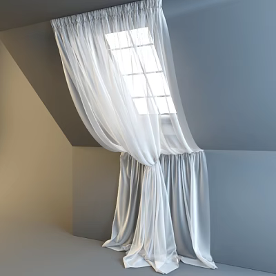 White Sheer Curtains With Flowing Design For Sloped Ceiling Window Natural Light 3d model