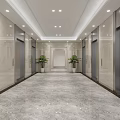 Luxurious Elevator Lobby With Marble Walls Elevator Doors Potted Plants And Ceiling Lights 3d model