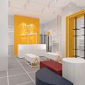 Modern Clothing Store Interior With White Shelves Yellow Accents Clothing Racks And Lighting Fixtures