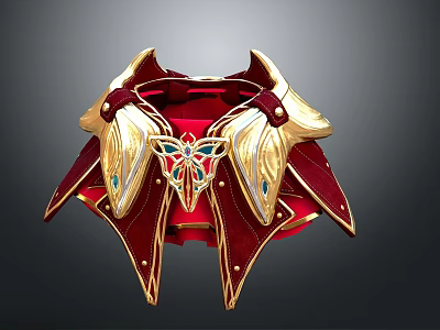Red And Gold Wing Shaped Home Decor Accessory With Jeweled Accents 3d model