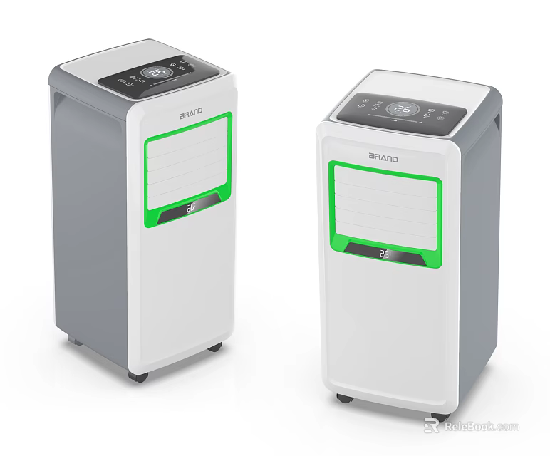 Portable Air Cooler Fans With White Gray Body Green Trim And Top Control Panel 3d model 