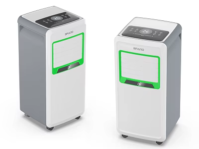 Portable Air Cooler Fans With White Gray Body Green Trim And Top Control Panel 3d model
