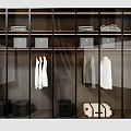 Modern Wardrobe with Glass Doors Hanging Clothes Storage Boxes and Suitcase