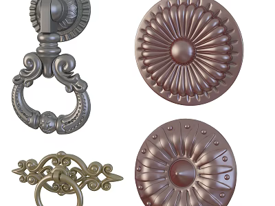 Vintage Metal Door Knockers With Floral And Circular Decorative Patterns 3d model