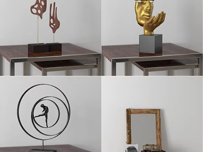 Elegant Decorative Ornament Collection Featuring Hand Shaped Metal Circular And Wooden Frame Tabletop Displays 3d model