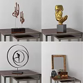 Elegant Decorative Ornament Collection Featuring Hand Shaped Metal Circular And Wooden Frame Tabletop Displays